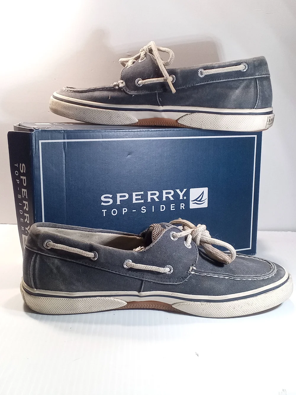 Sperry Top-Sider Leeward 2-Eye Men’s Blue Canvas Boat Shoes Lace-Up US 10.5M